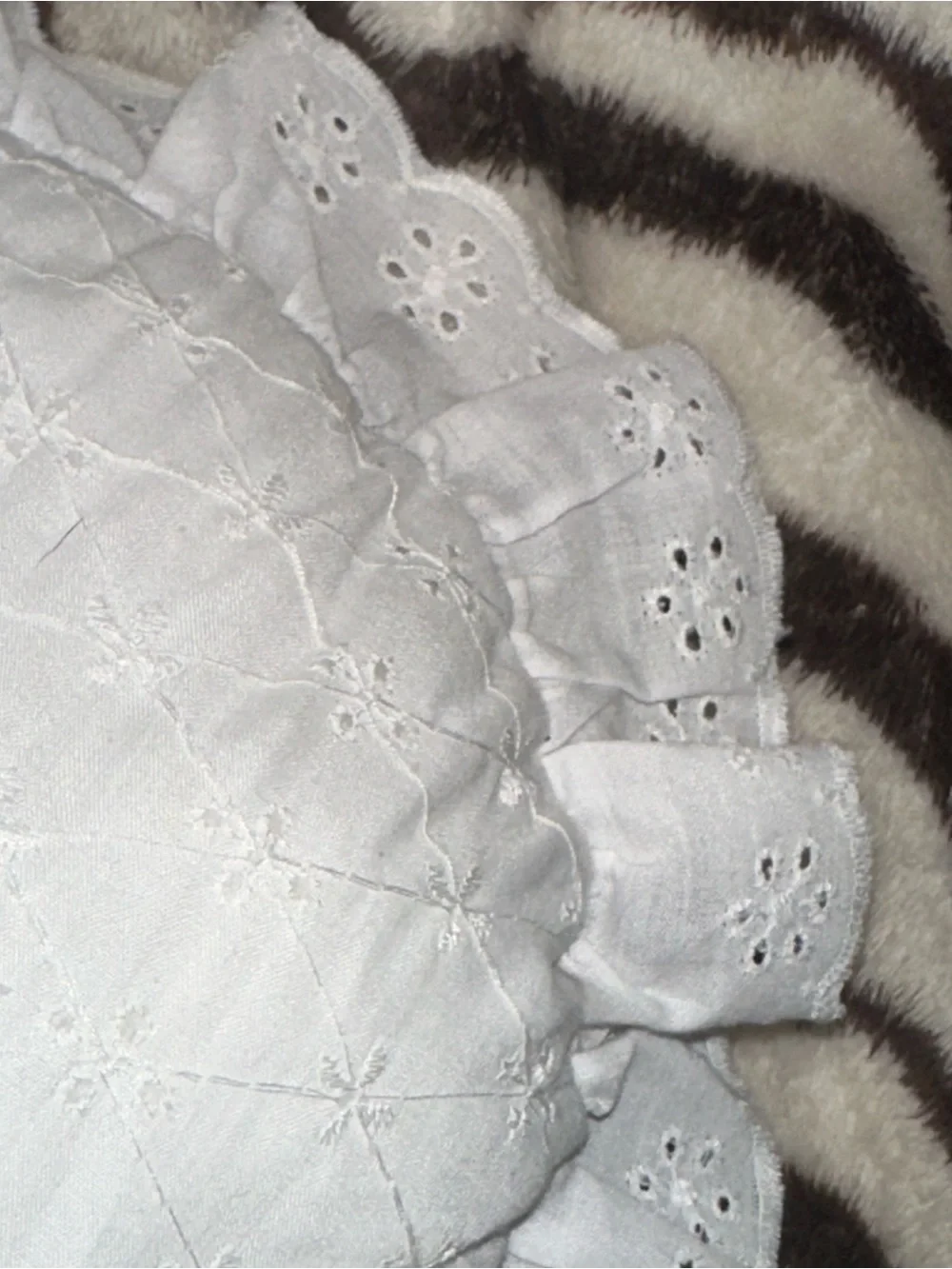 Round White Eyelet Ruffle Accent Pillow by